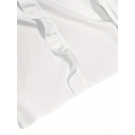 Ruffled Trim V Neck Shirt, Elegant Loose Long Sleeve Shirt, Women's Clothing