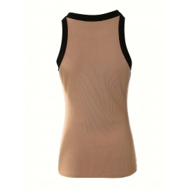 Contrast Trim Crew Neck Tank Top, Casual Sleeveless Tank Top For Summer, Women's Clothing