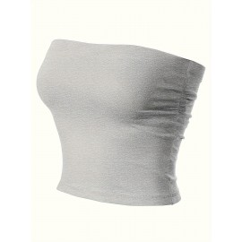 Solid Basic Tube Top 3 Pack, Casual Off Shoulder Sleeveless Crop Top, Women's Clothing