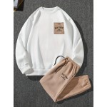 New York Print, Men's 2Pcs Outfits, Casual Hoodies Long Sleevecrew Neck Sweatshirt And Drawstring Pants Set For Spring Fall, Men's Clothing