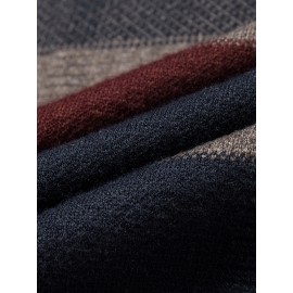 All Match Knitted Striped Sweater, Men's Casual Warm High Stretch Half Zipper Pullover Sweater For Men Fall Winter
