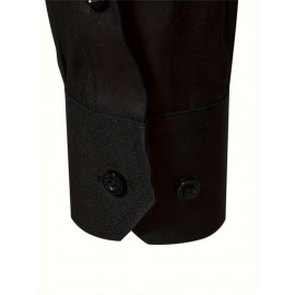 Basic Solid Men's Daily Stretch Formal Dress, Men's Slim Fit Long Sleeve Button Up Shirt, Spring Fall