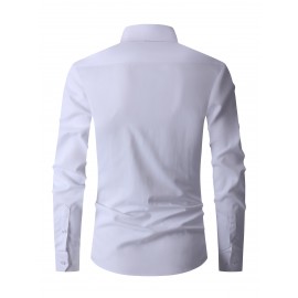 Classic Design Shirt, Men's Semi-formal Button Up Lapel Long Sleeve Shirt For Spring Summer Business