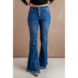 Frayed Hem Flared Denim Jeans