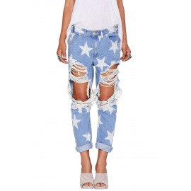 Star Pattern Ripped Boyfriend Jeans