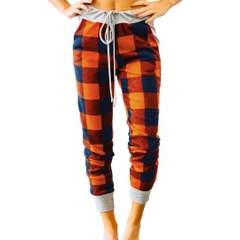 Orange Navy Buffalo Plaid Jogger Pants