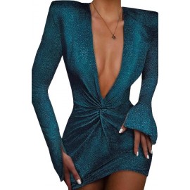 Glittering Sequin Plunge Neck Twisted Mini Dress