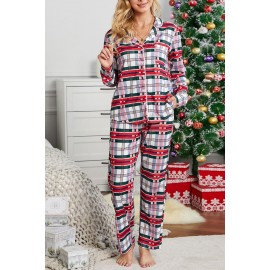 Red Shirt Collar Plaid Button Down Christmas Pajama Set