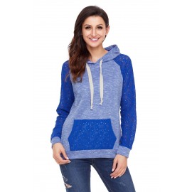 Royal Blue Lace Accent Kangaroo Pocket Hoodie