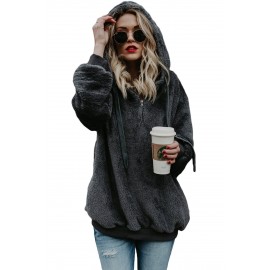 Dark Gray Warm Furry Pullover Hoodie